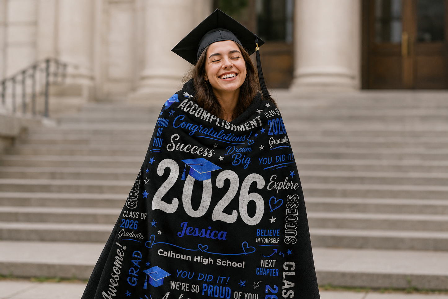 Personalized Graduation Sherpa Blanket – Custom Name & School Gift for Class of 2026