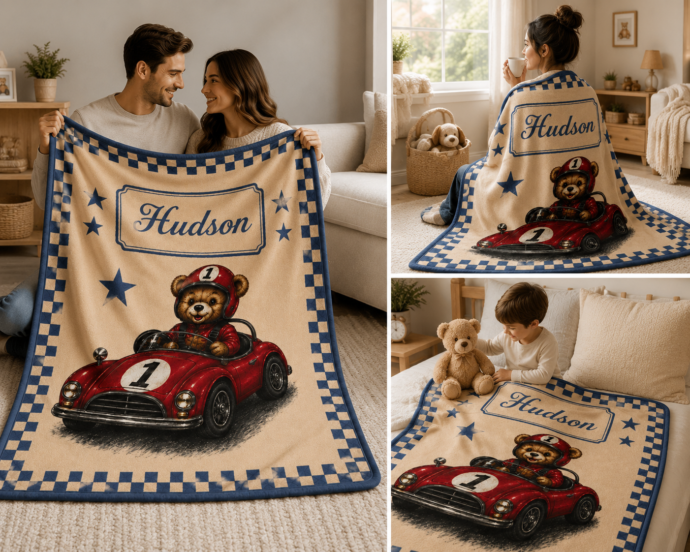 Personalized Racing Teddy Bear Blanket