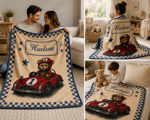 Personalized Racing Teddy Bear Blanket