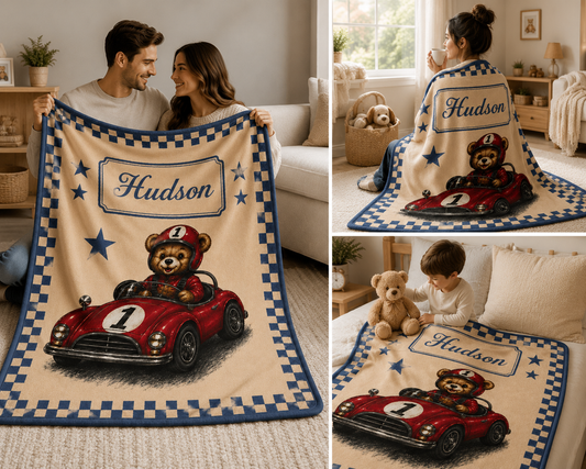 Personalized Racing Teddy Bear Blanket