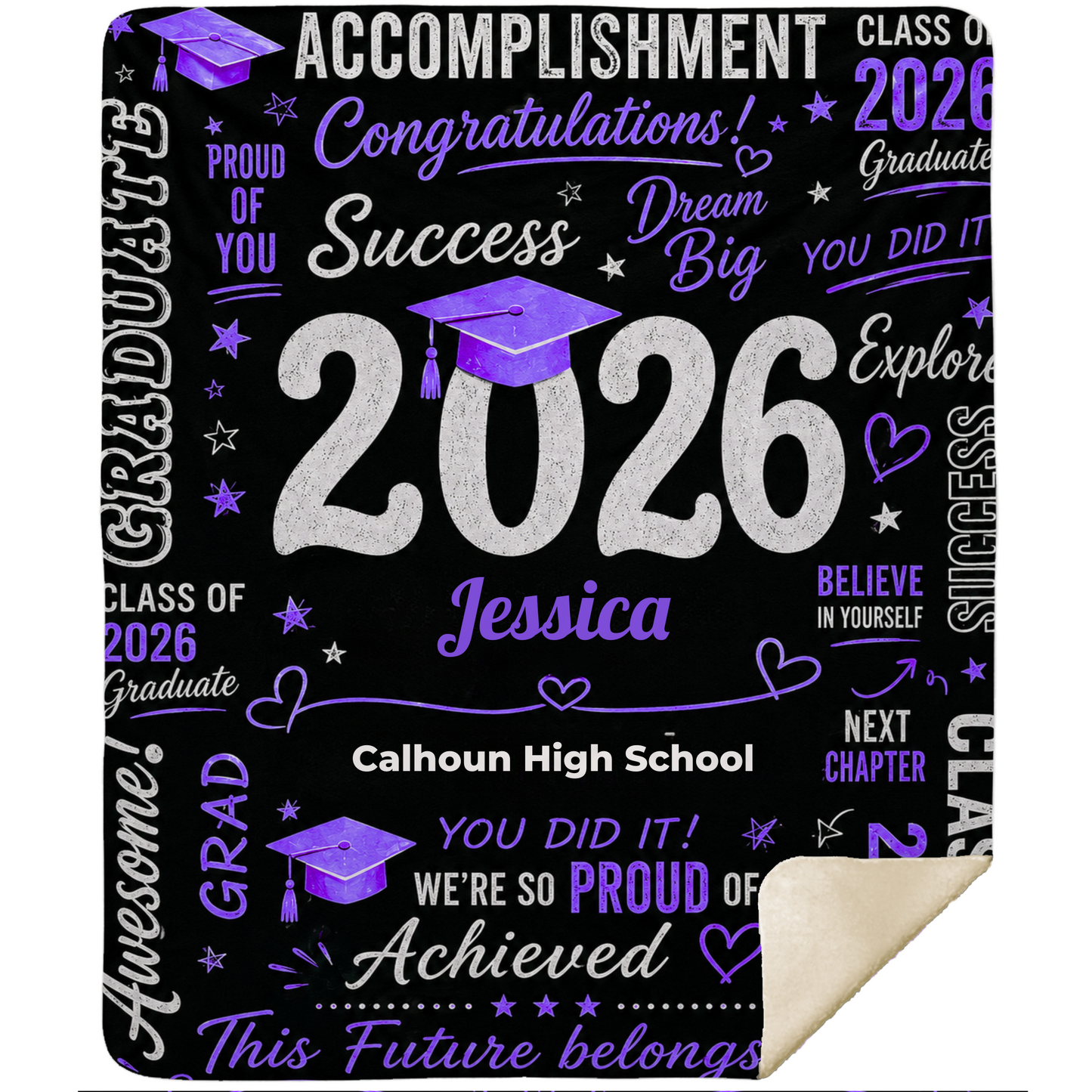 Personalized Graduation Sherpa Blanket – Custom Name & School Gift for Class of 2026