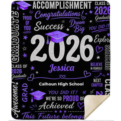 Personalized Graduation Sherpa Blanket – Custom Name & School Gift for Class of 2026