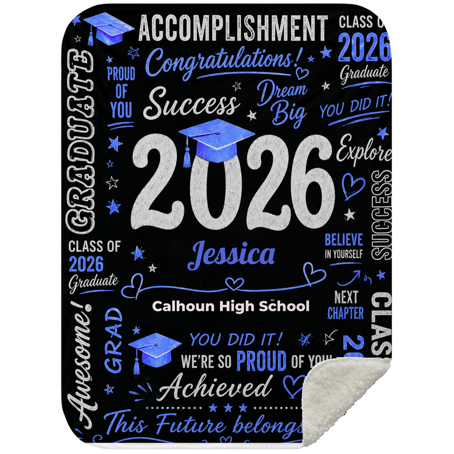 Personalized Graduation Sherpa Blanket – Custom Name & School Gift for Class of 2026