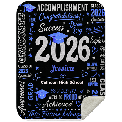Personalized Graduation Sherpa Blanket – Custom Name & School Gift for Class of 2026