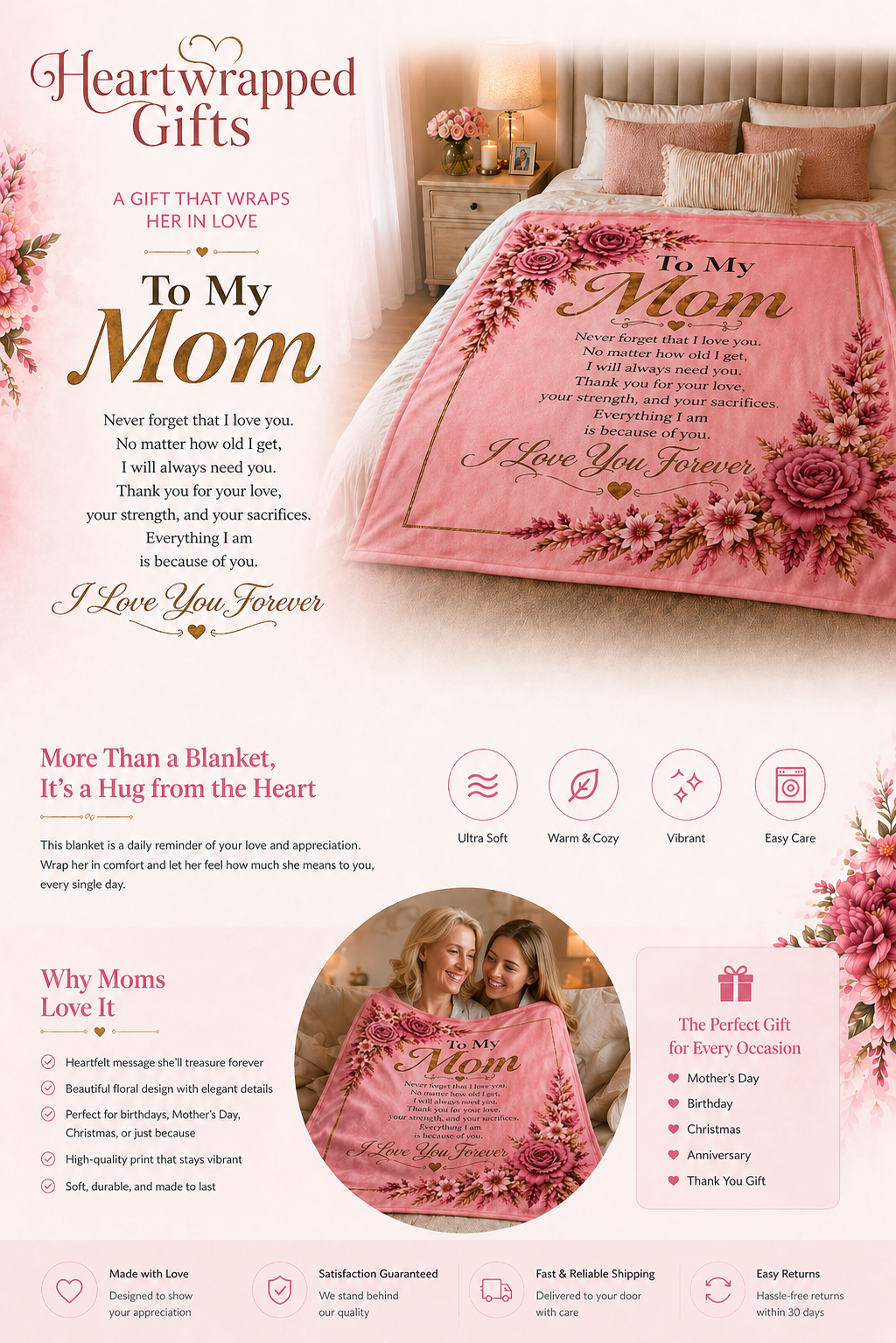 To My Mom Blanket – Heartfelt Gift for Mom | Cozy Sherpa Throw