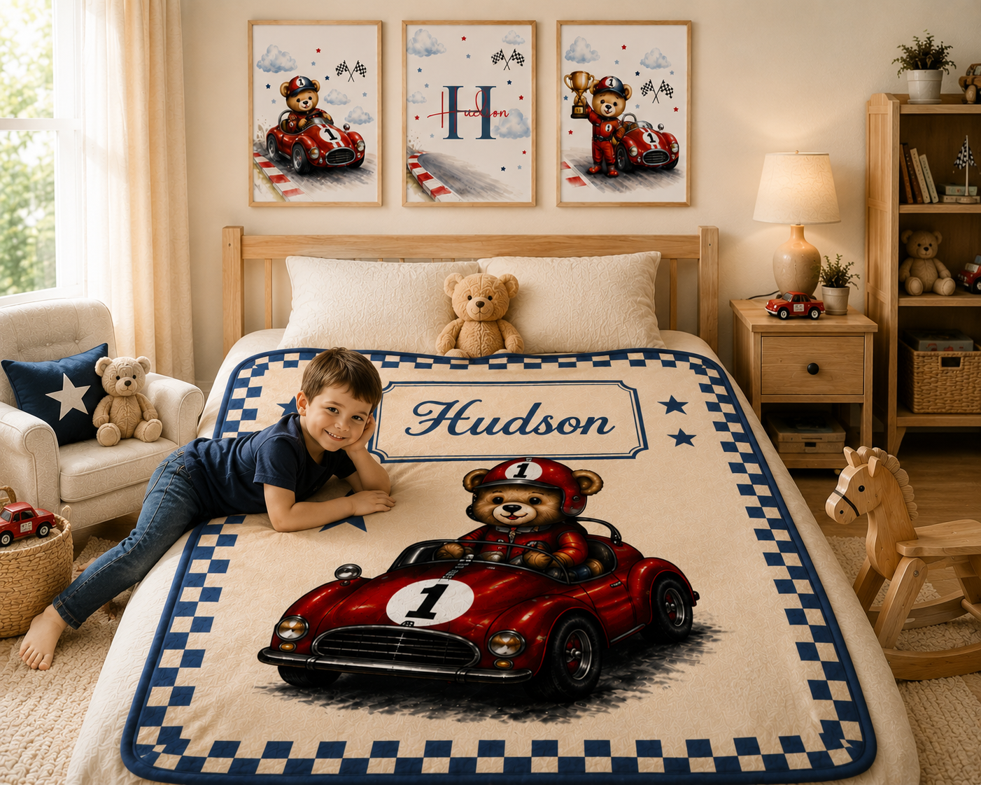 Personalized Racing Teddy Bear Blanket
