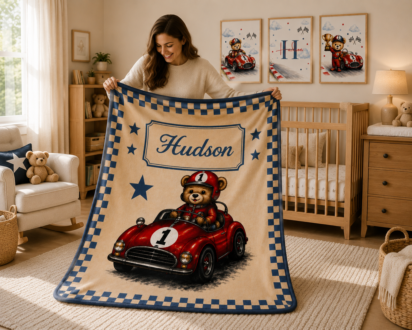 Personalized Racing Teddy Bear Blanket