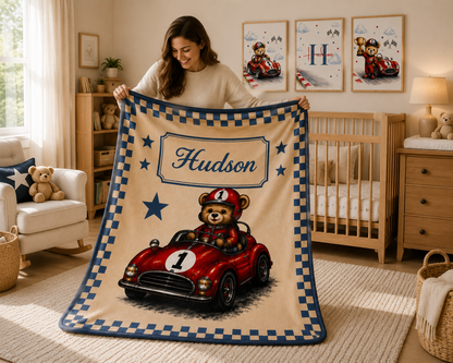 Personalized Racing Teddy Bear Blanket