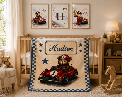 Personalized Racing Teddy Bear Blanket