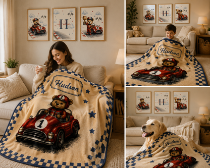 Personalized Racing Teddy Bear Blanket