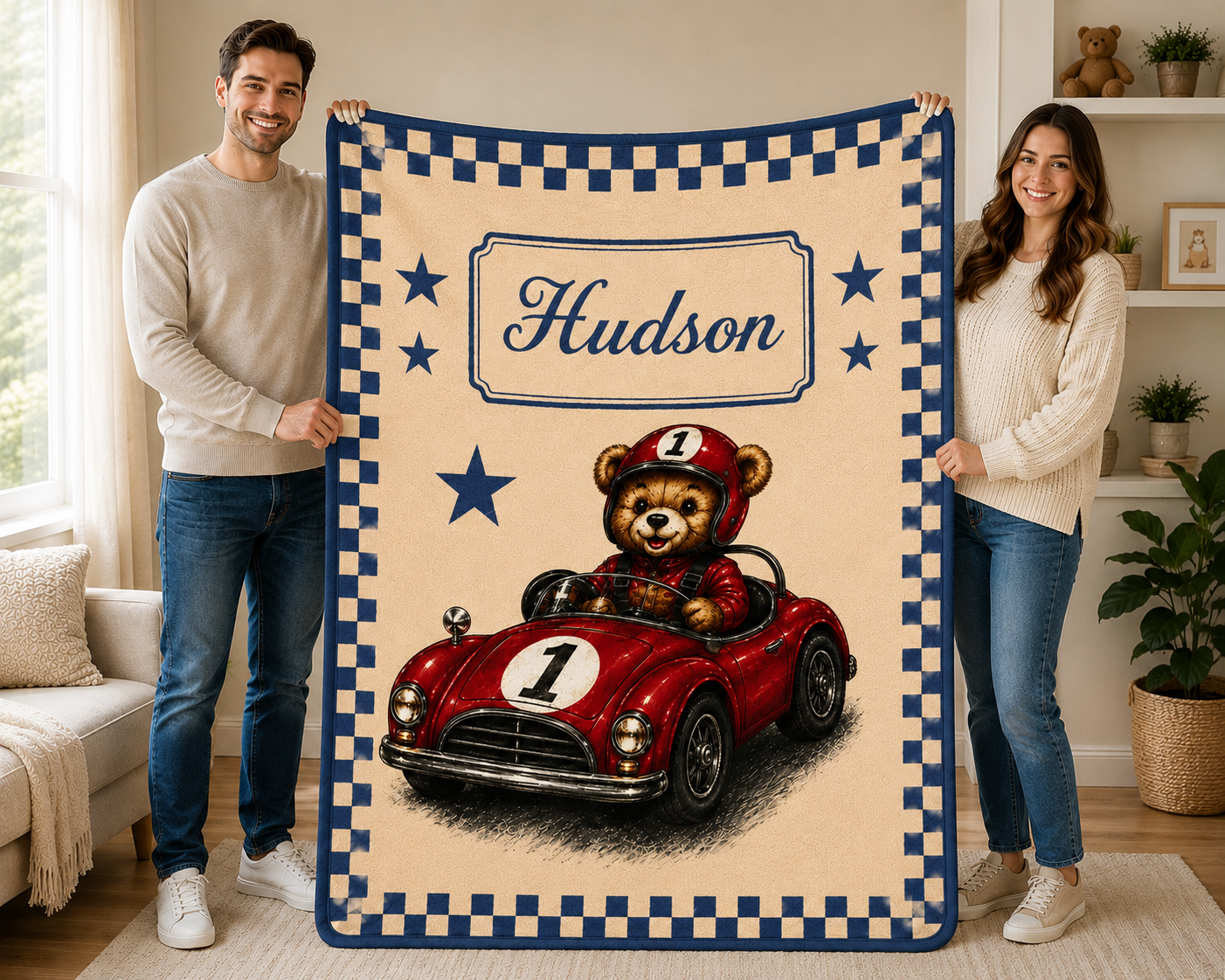 Personalized Racing Teddy Bear Blanket