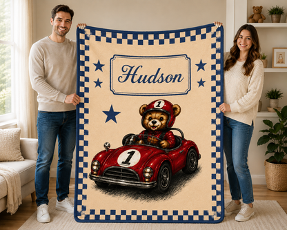 Personalized Racing Teddy Bear Blanket