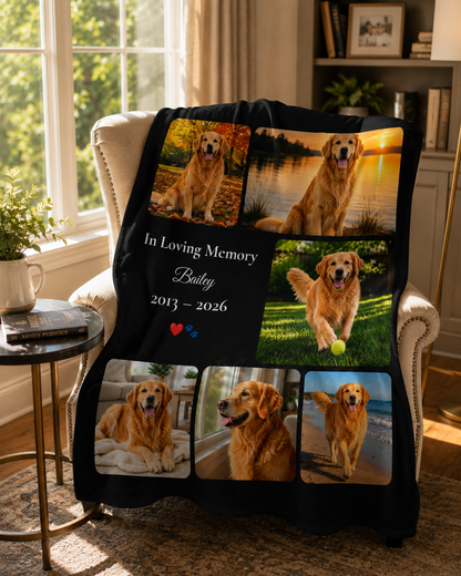 Personalized In Loving Memory Pet Blanket – Custom Dog or Cat Photo Blanket – Pet Loss Memorial Gift – Rainbow Bridge Keepsake
