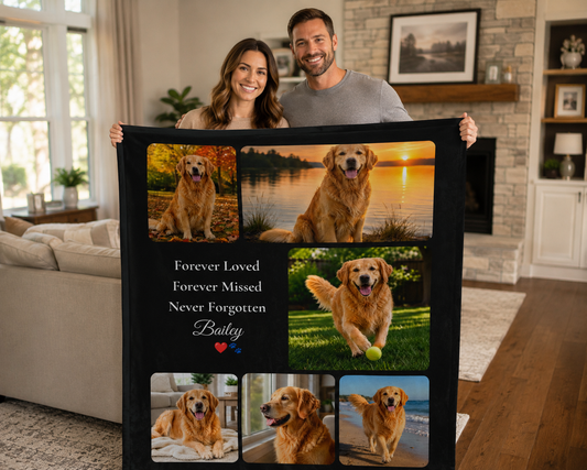 Personalized Pet Memorial Blanket – Custom Dog or Cat Photo Blanket – Rainbow Bridge Keepsake – Sympathy Gift – Forever Loved Blanket