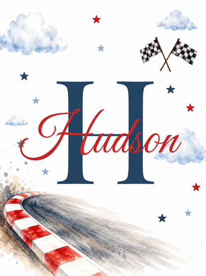 🏆 Personalized Race Car Nursery Print Set | Custom Baby Name Wall Art | Teddy Bear Nursery Decor (Set of 3)
