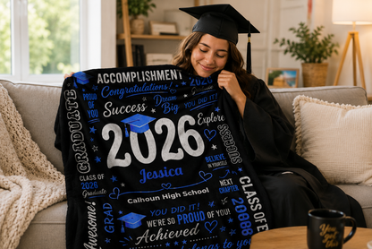 Personalized Graduation Sherpa Blanket – Custom Name & School Gift for Class of 2026