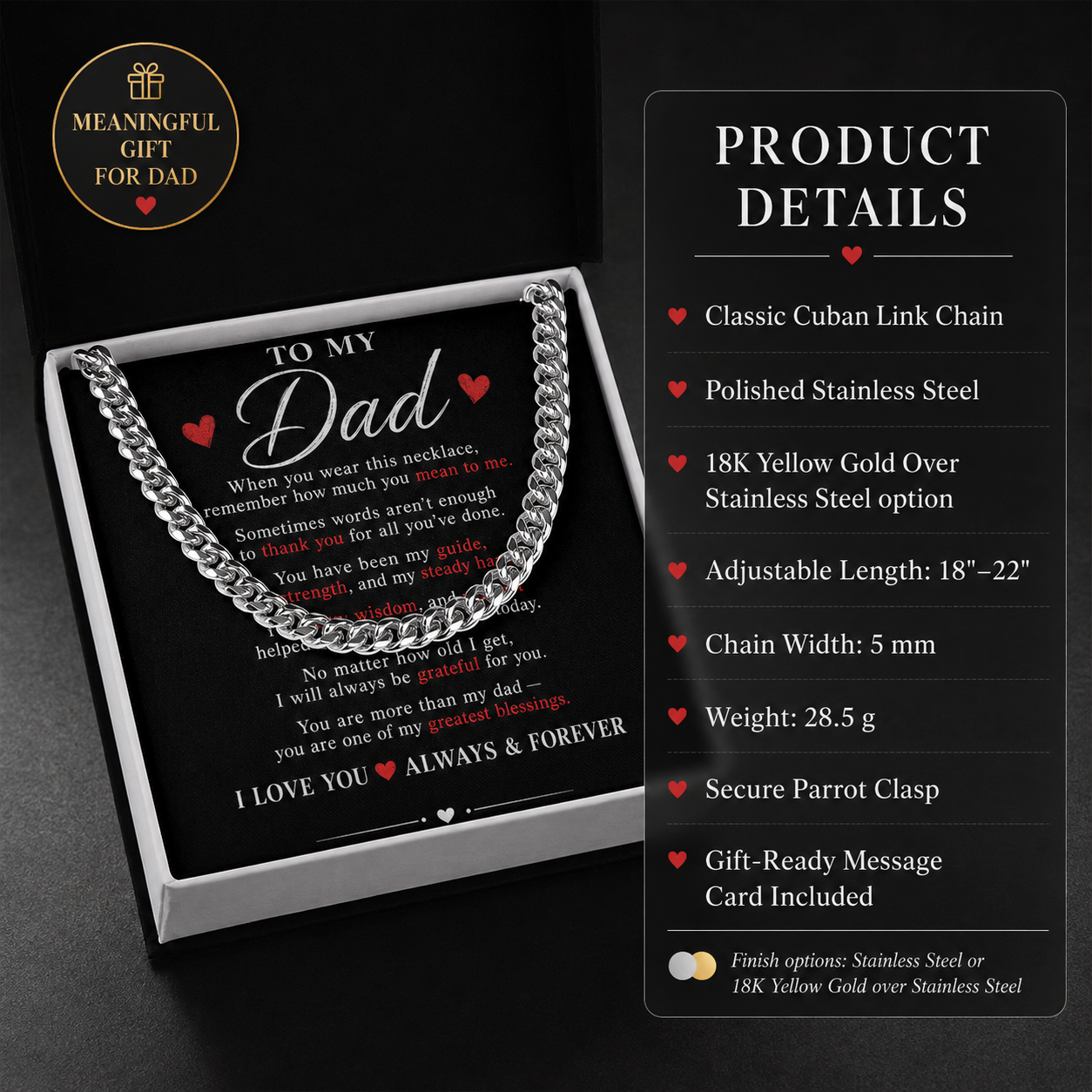 To My Dad Cuban Link Chain Necklace | Meaningful Gift for Dad
