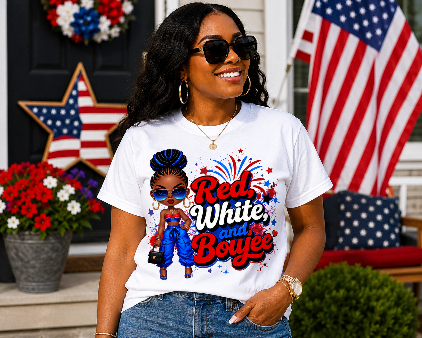 Red White & Boujee™ Shirt – America 250 Edition | Patriotic Black Girl Graphic Tee | 4th of July Women's Shirt