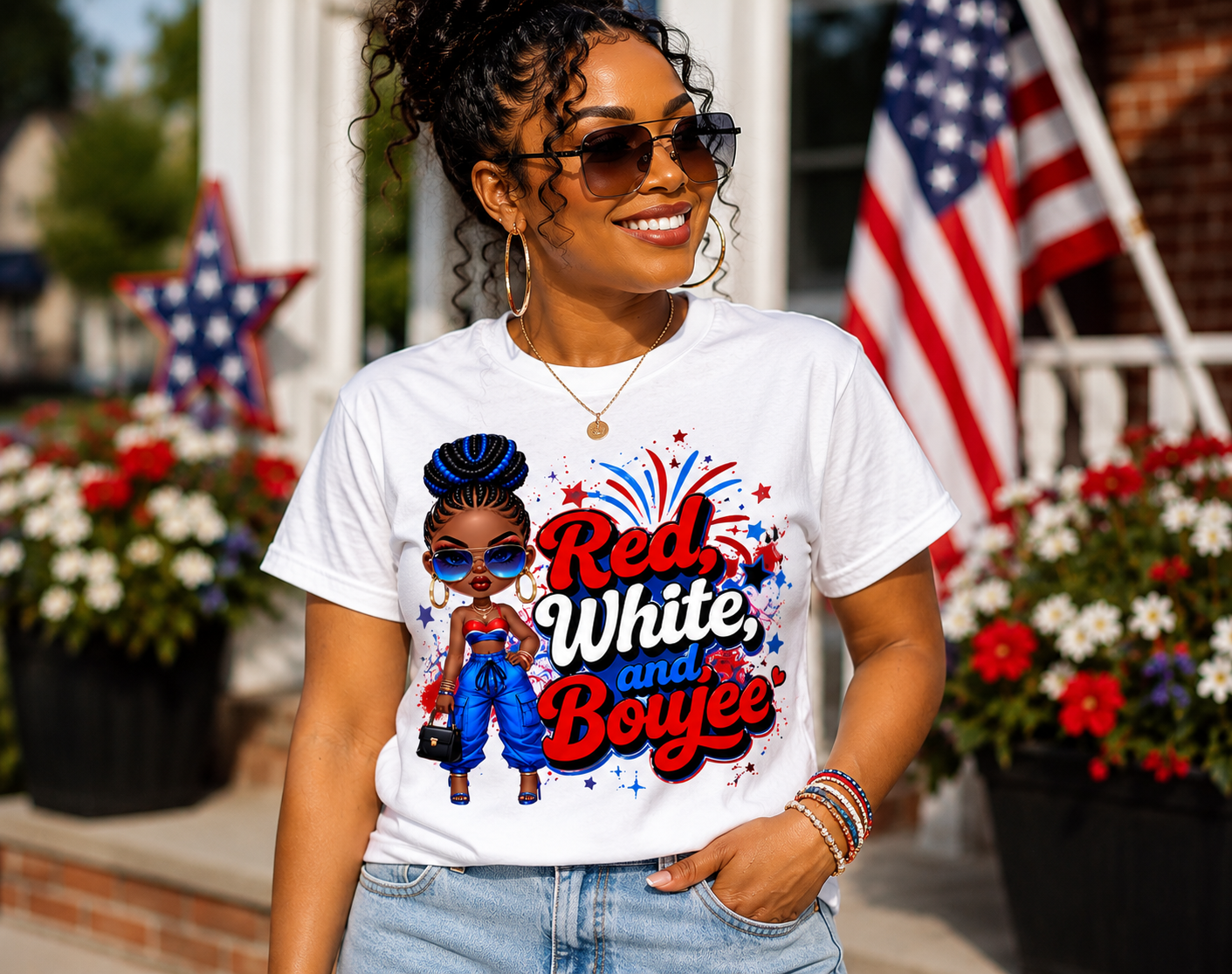 Red White & Boujee™ Shirt – America 250 Edition | Patriotic Black Girl Graphic Tee | 4th of July Women's Shirt