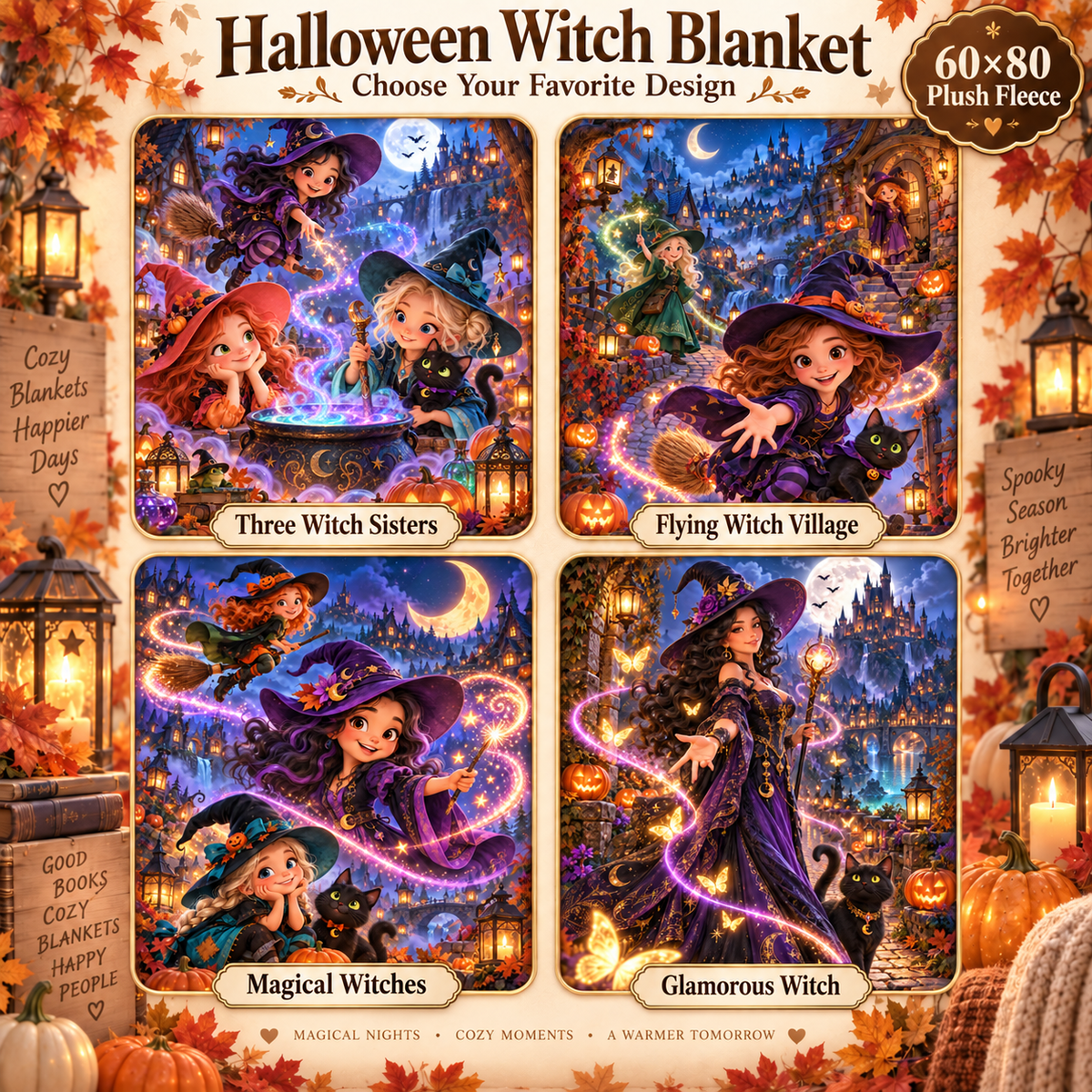 Halloween Witch Blanket – 60x80 Plush Fleece | Choose Your Design