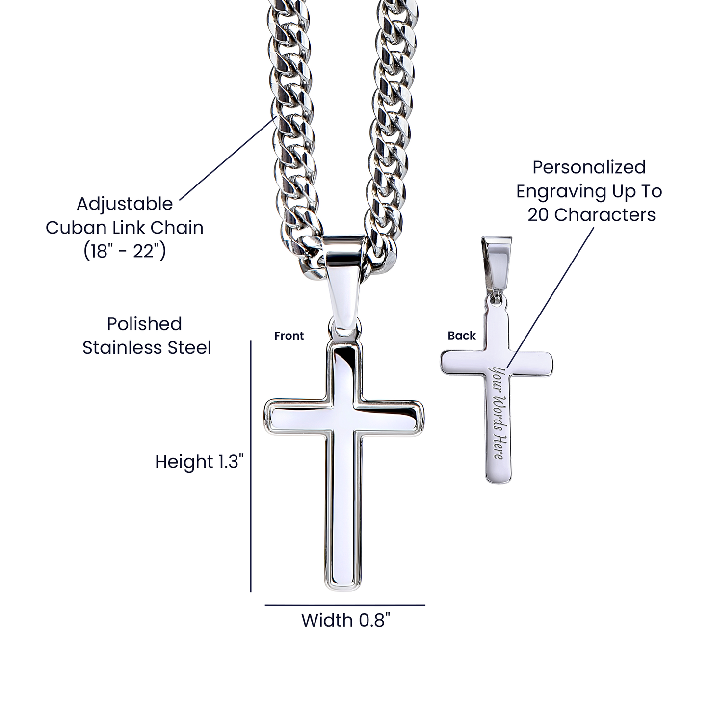 Personalized Cross Necklace with Cuban Link Chain