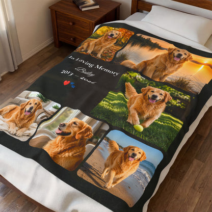 Personalized In Loving Memory Pet Blanket – Custom Dog or Cat Photo Blanket – Pet Loss Memorial Gift – Rainbow Bridge Keepsake