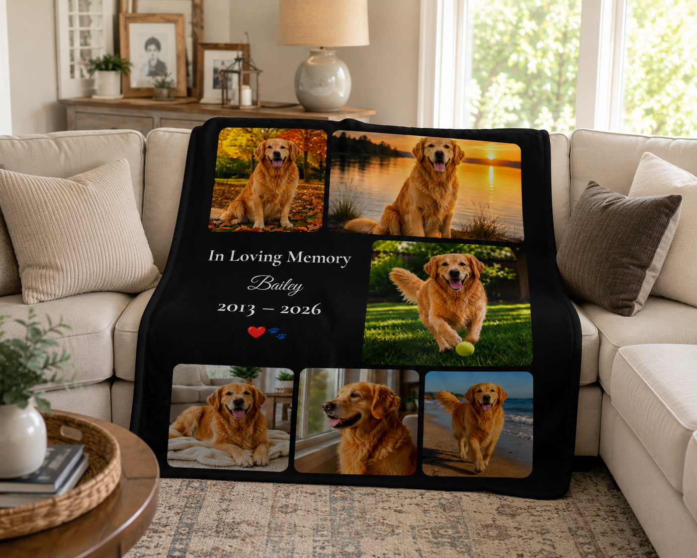 Personalized In Loving Memory Pet Blanket – Custom Dog or Cat Photo Blanket – Pet Loss Memorial Gift – Rainbow Bridge Keepsake