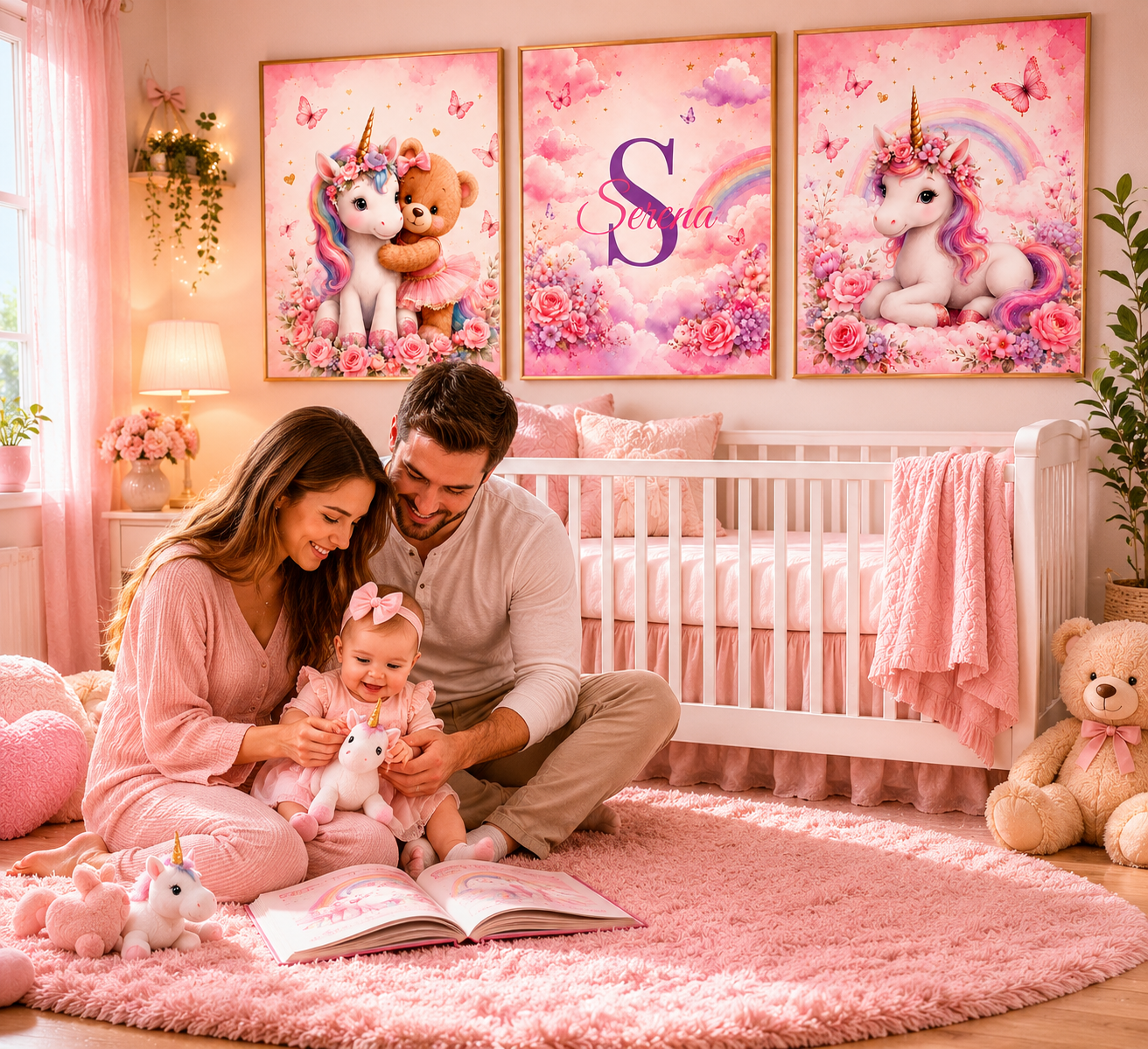 Personalized Unicorn Nursery Wall Art Set – Custom Baby Name Decor (Set of 3)