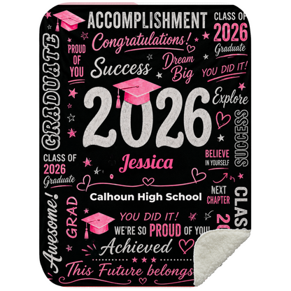 Personalized Graduation Sherpa Blanket – Custom Name & School Gift for Class of 2026