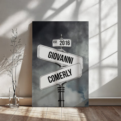 Personalized Couple Street Sign Canvas | Custom Names & Established Date