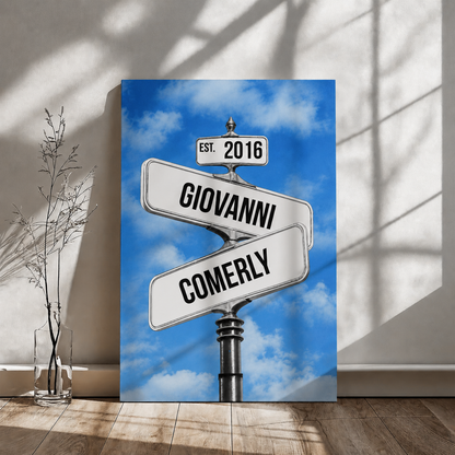 Personalized Couple Street Sign Canvas | Custom Names & Established Date