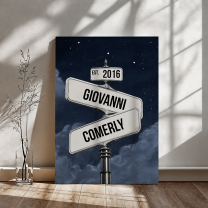 Personalized Couple Street Sign Canvas | Custom Names & Established Date