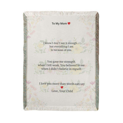To My Mom Woven Blanket – Meaningful Gift from Son or Daughter, Emotional Mom Gift