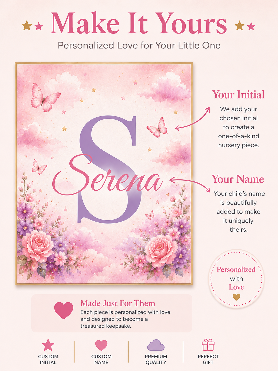 Personalized Unicorn Nursery Wall Art Set – Custom Baby Name Decor (Set of 3)