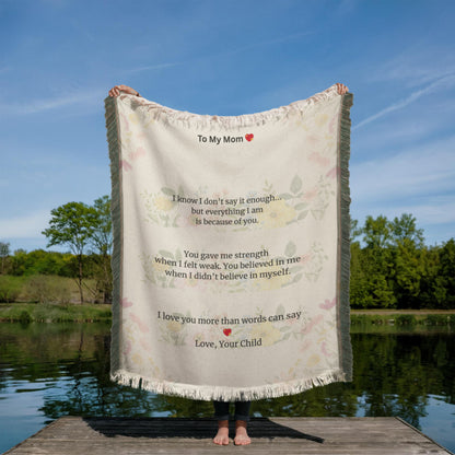 To My Mom Woven Blanket – Meaningful Gift from Son or Daughter, Emotional Mom Gift