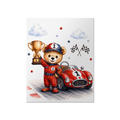 Champion Teddy Bear Nursery Wall Art | Trophy Bear Nursery Decor | Race Car Nursery Print | Baby Boy Wall Art