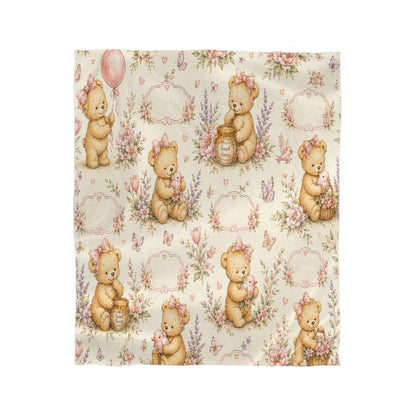 Personalized Honey Bear Baby Girl Blanket – Custom Name Watercolor Teddy Bear Nursery Blanket