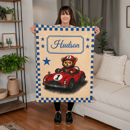 Personalized Racing Teddy Bear Blanket