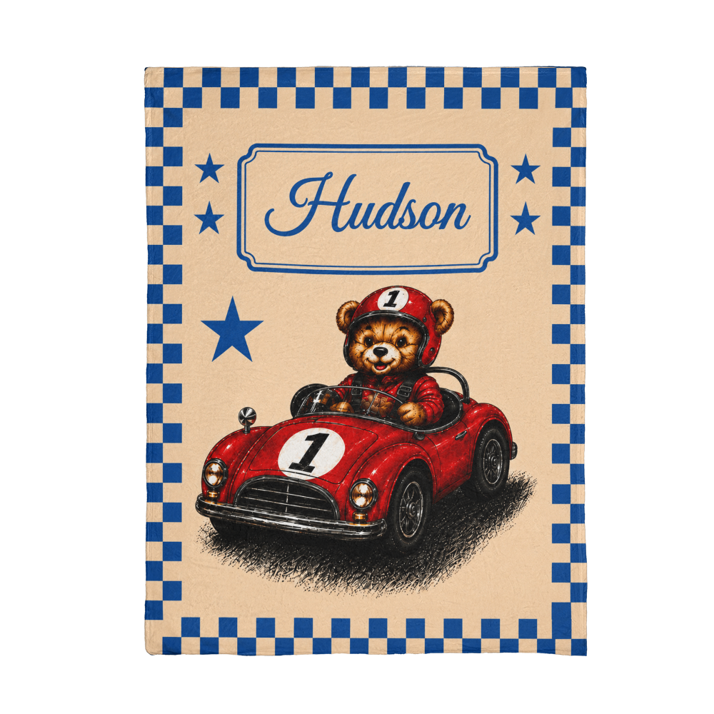 Personalized Racing Teddy Bear Blanket