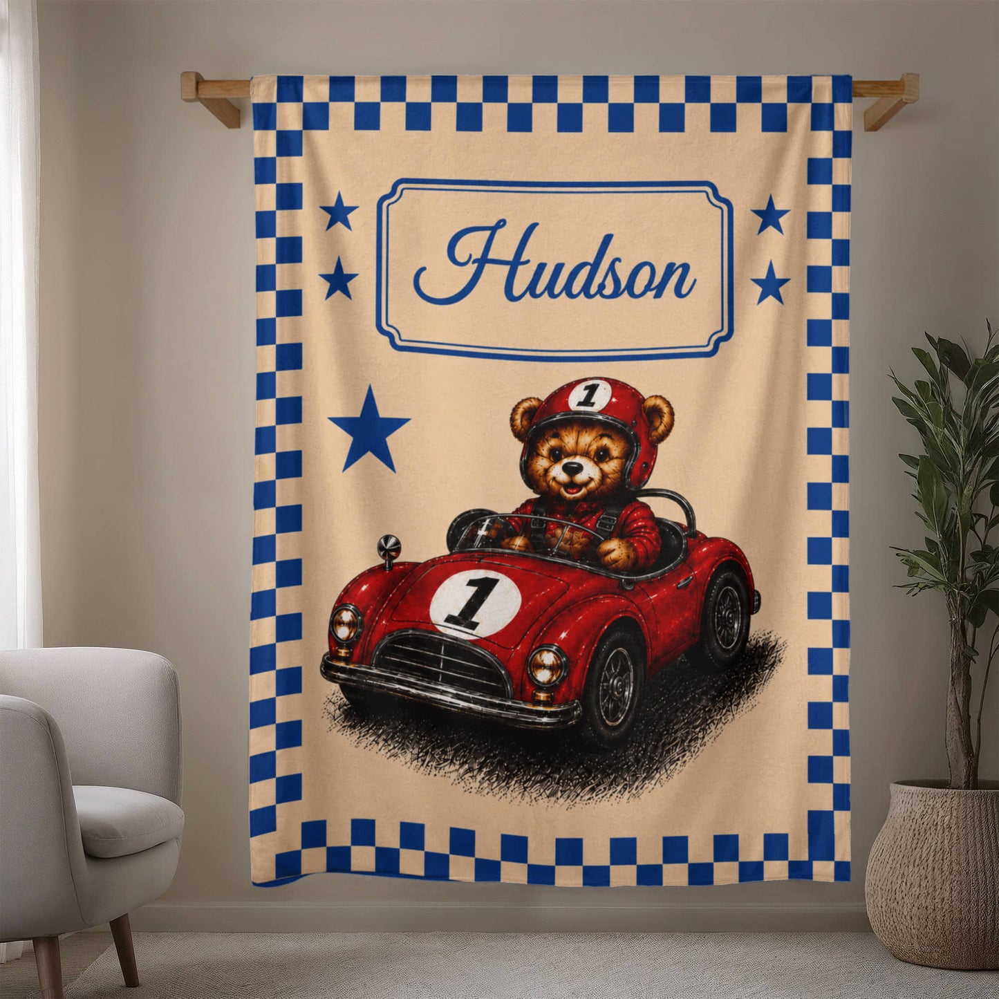 Personalized Racing Teddy Bear Blanket