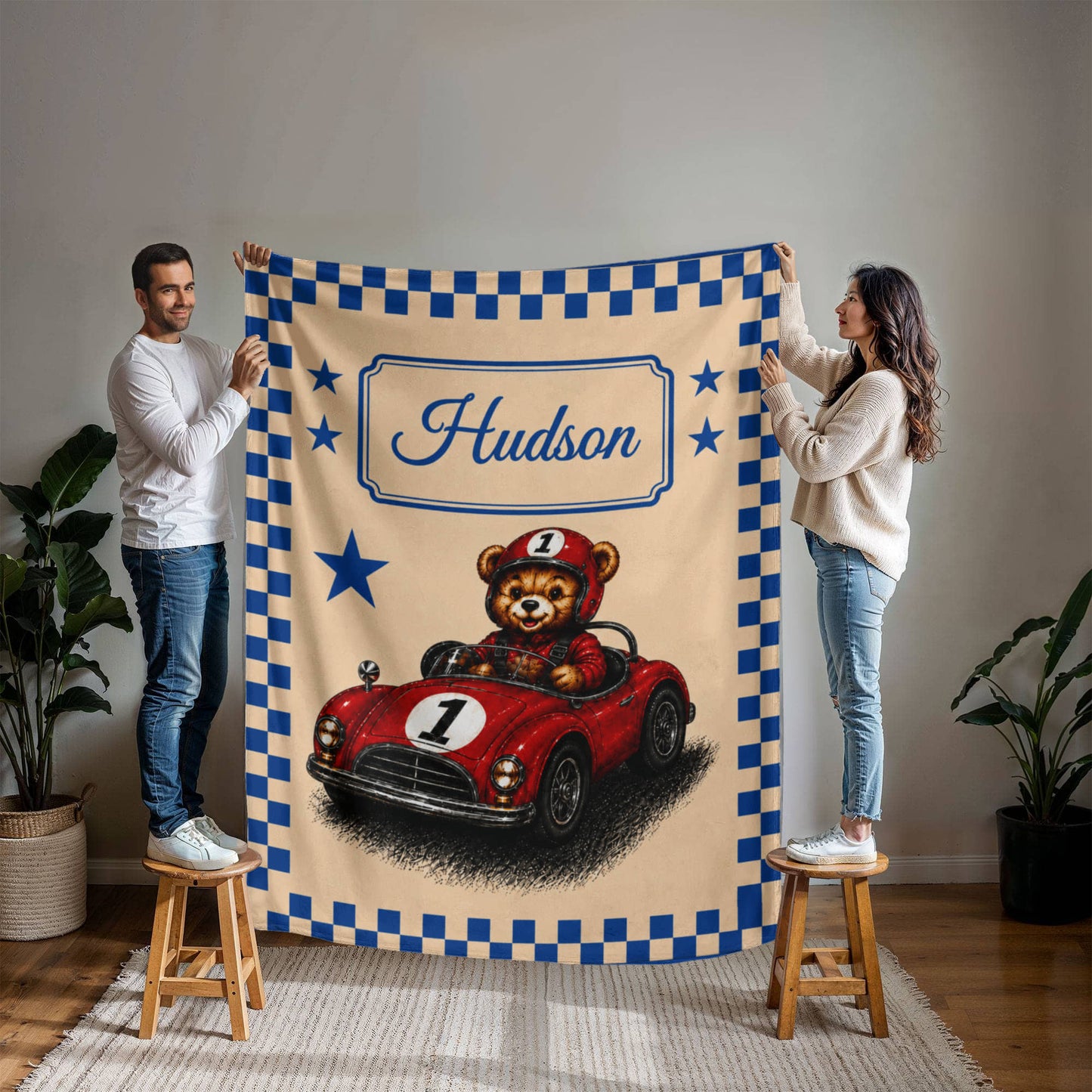 Personalized Racing Teddy Bear Blanket