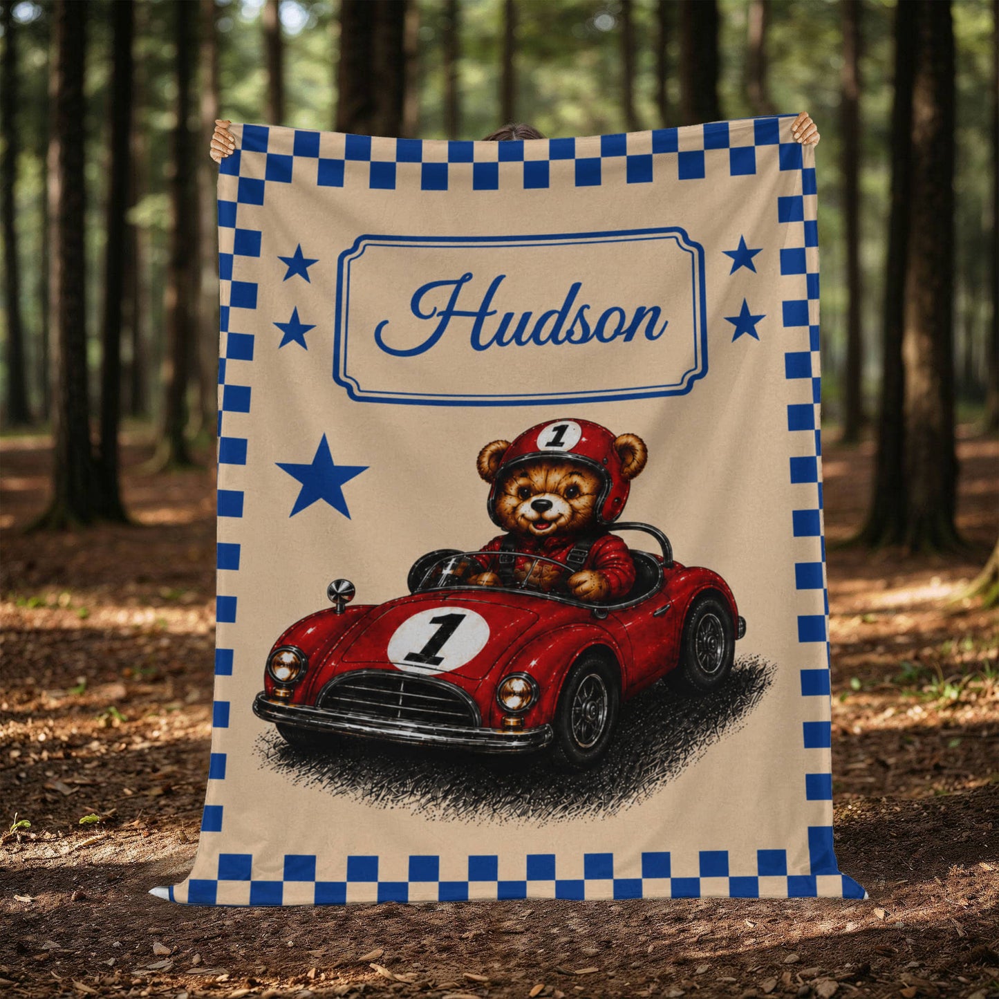 Personalized Racing Teddy Bear Blanket