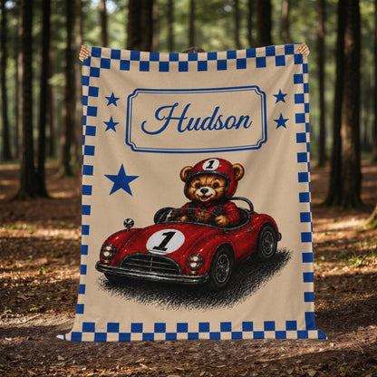 Personalized Racing Teddy Bear Blanket