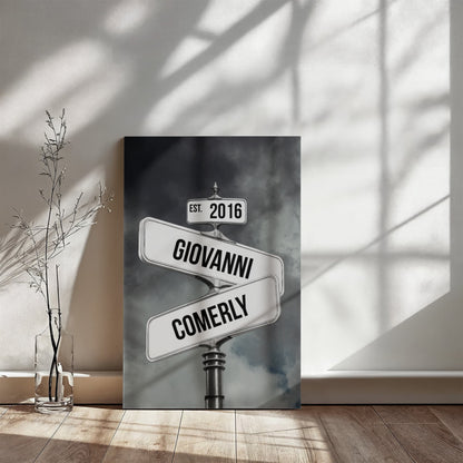 Personalized Family Street Sign Canvas | Custom Couple Names Wall Art | Established Date Sign | Anniversary Gift for Couple | Wedding Gift