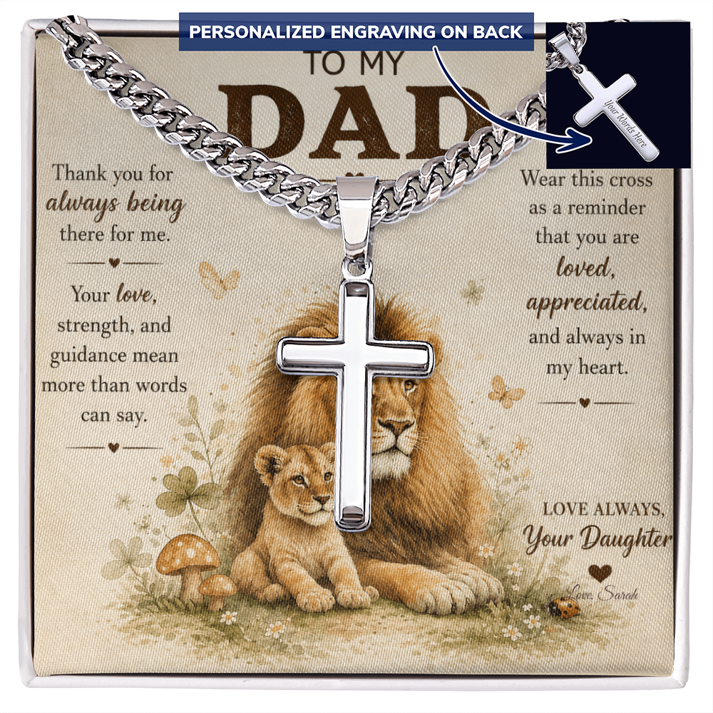 To My Dad Personalized Cross Necklace.