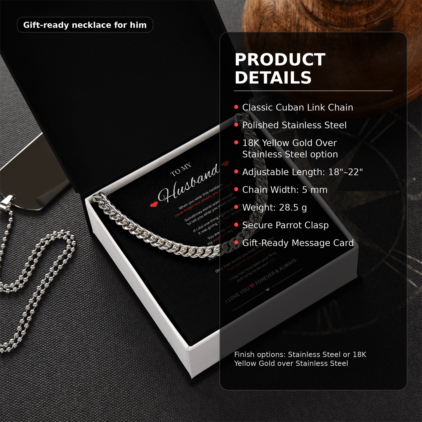 To My Husband Cuban Link Necklace | Meaningful Gift From Wife