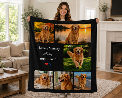 Personalized In Loving Memory Pet Blanket – Custom Dog or Cat Photo Blanket – Pet Loss Memorial Gift – Rainbow Bridge Keepsake