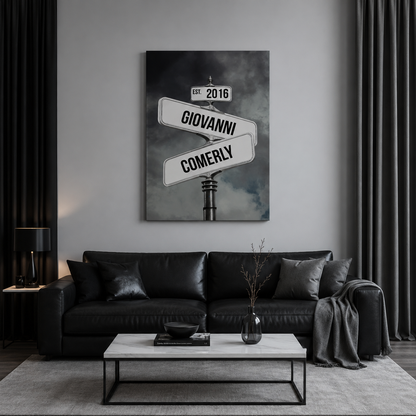 Personalized Couple Street Sign Canvas | Custom Names & Established Date