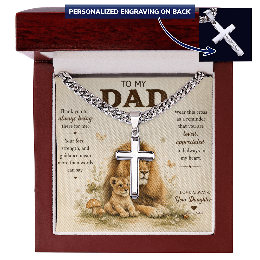 To My Dad Personalized Cross Necklace.