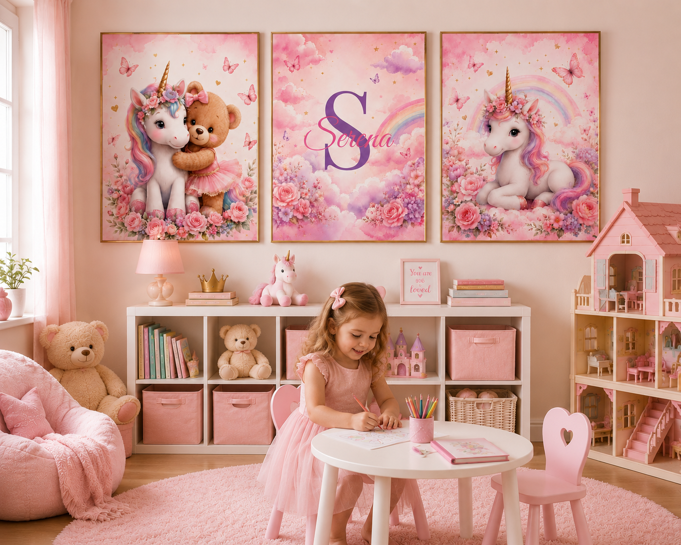 Personalized Unicorn Nursery Wall Art Set – Custom Baby Name Decor (Set of 3)